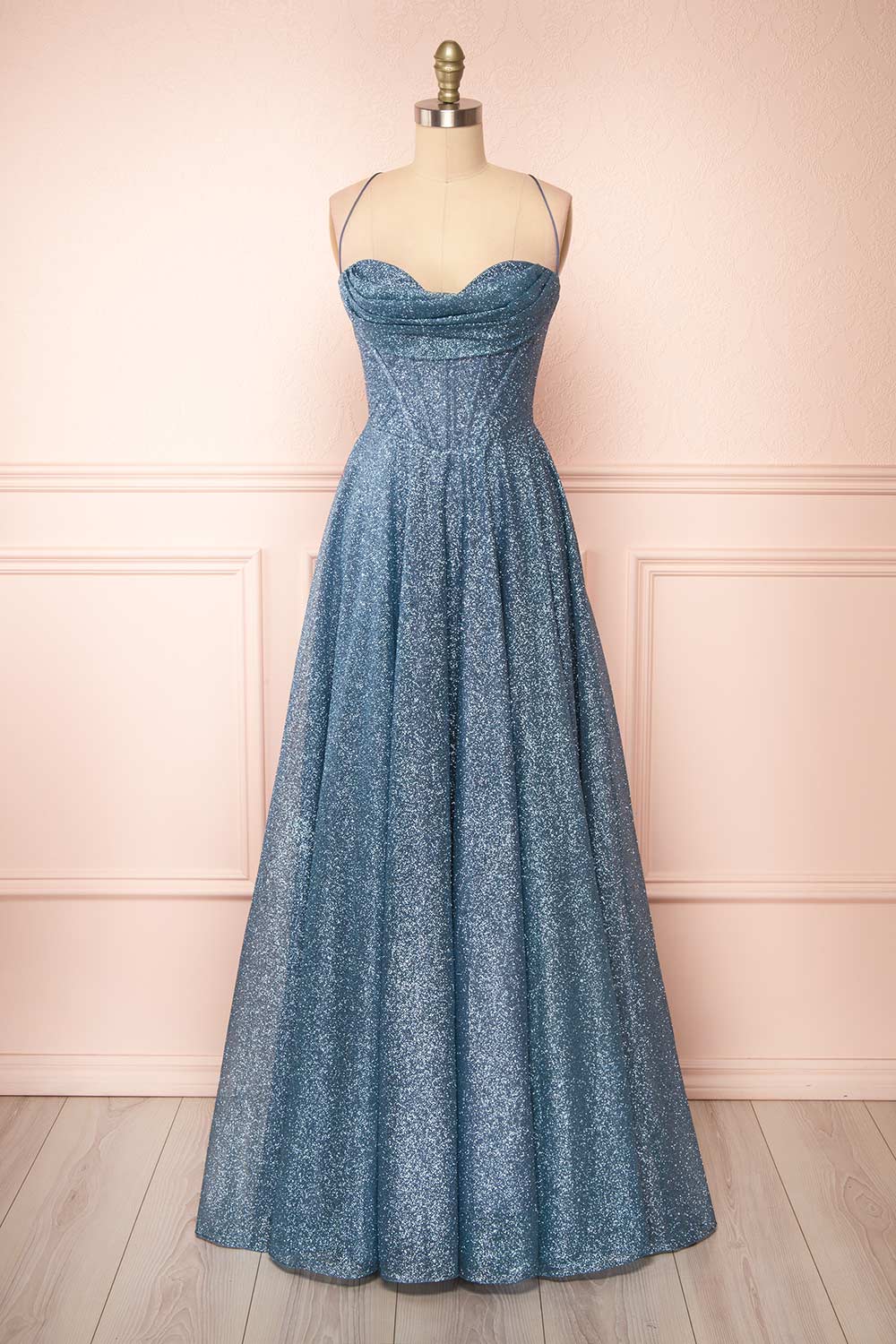 A Line V Neck Blue Floral Prom Dresses, Blue Floral Formal Evening Gra –  jbydress